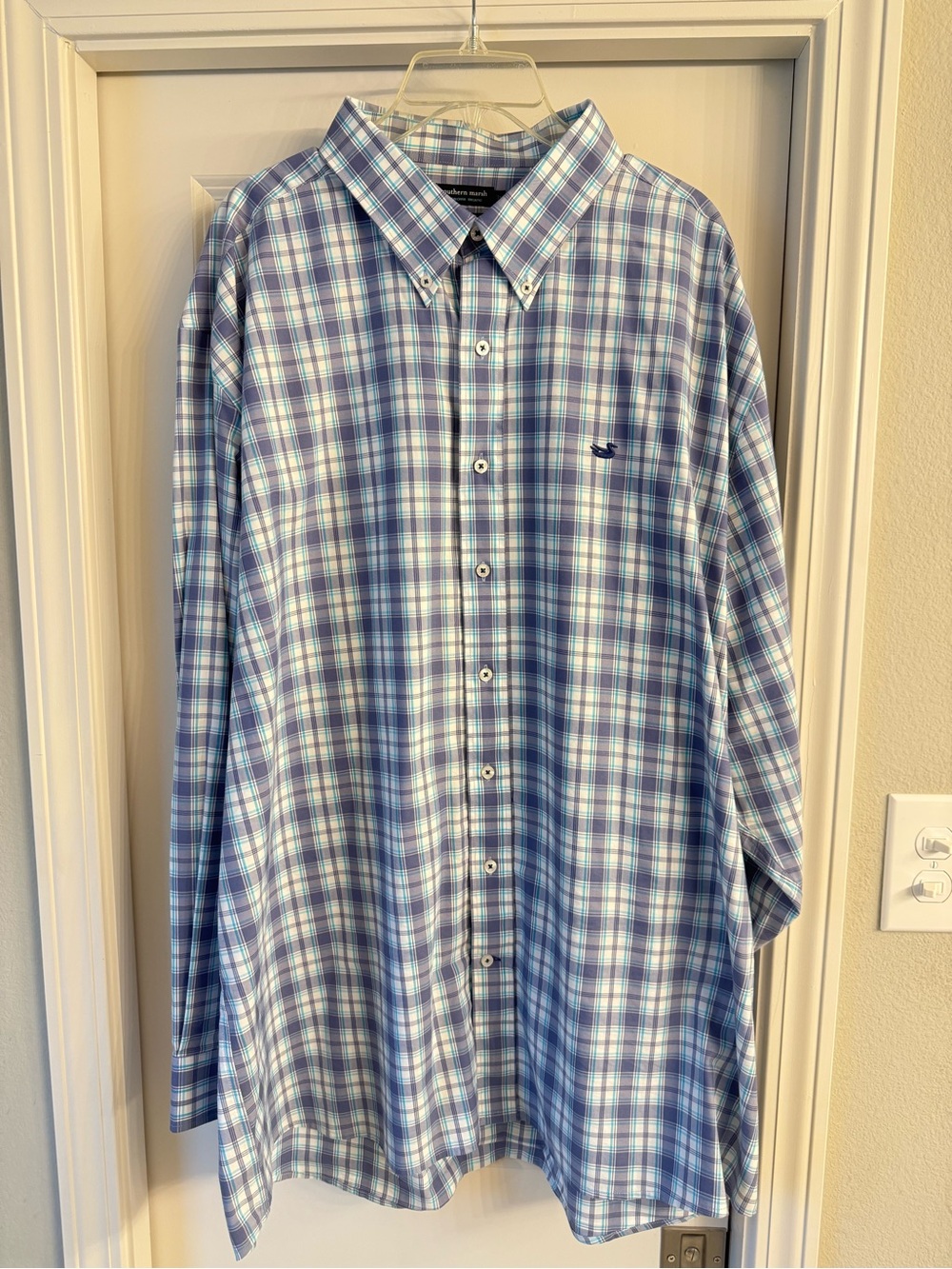 Southern Marsh Men’s Blue and Light Blue Plaid Button-Down Performance Shirt
